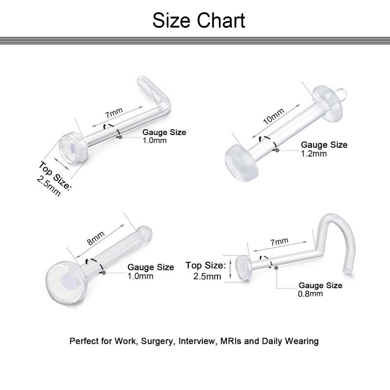 D.Bella 40pcs Clear Nose Rings, Flexible Acrylic Nose Stud Retainer, Nontoxic Plastic Ring - Image 2
